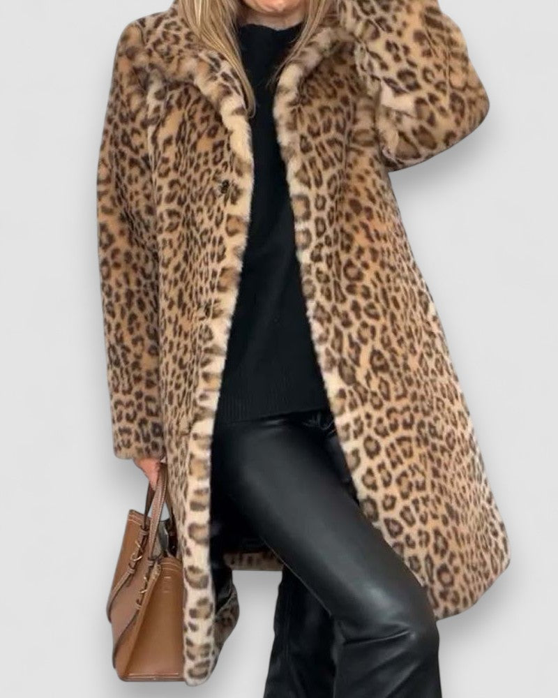 SKAITYTI - Ilgas ir Minkštas Švarkas su Leopardo Raštu 