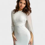 Izabelė | Ilga, kukli satino suknelė su atviromis rankovėmis