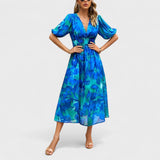 Clara – Elegantiška Midi Gėlėta Suknelė