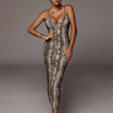 Leopardai | Seksualus Džersis Suknelė su Leopardų Raštu ir Plonomis Dirželių